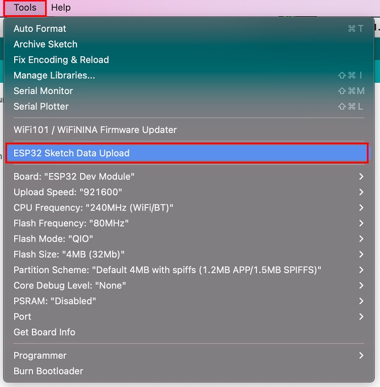 Cài SPIFFS esp32 trên MacOS X