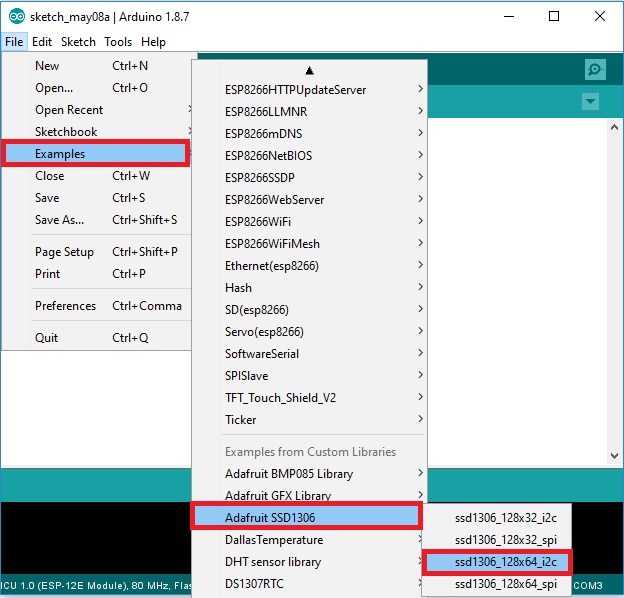 Cách mở code có sẵn điều khiển màn hình OLED ESP32