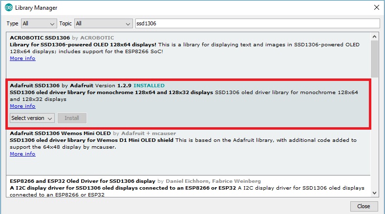 Cài thư viện Adafruit SSD1306