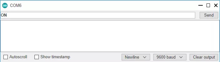 Nhập ON trên Serial Monitor và nhấn Send