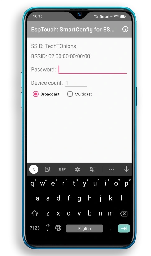 Nhập mật khẩu vào ESPTouch