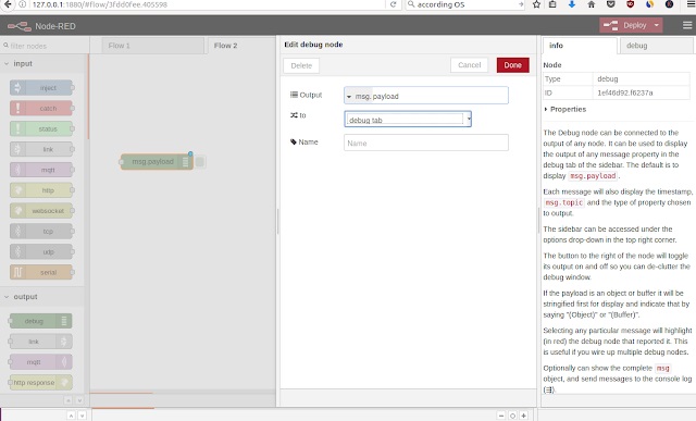 Nút Debug trong Node-Red